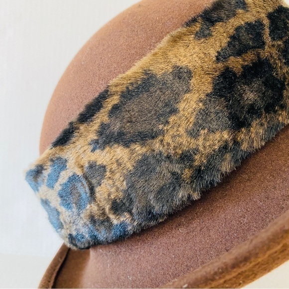 𝅺PRINCIPLES wool hat velvety leopard print band brown 100% wool hat - Picture 5 of 8